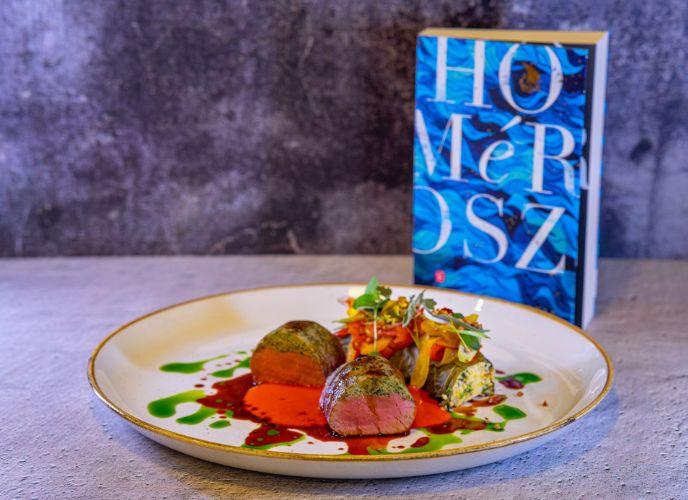 Ibérico szűz, szőlőlevél, köles, kápia